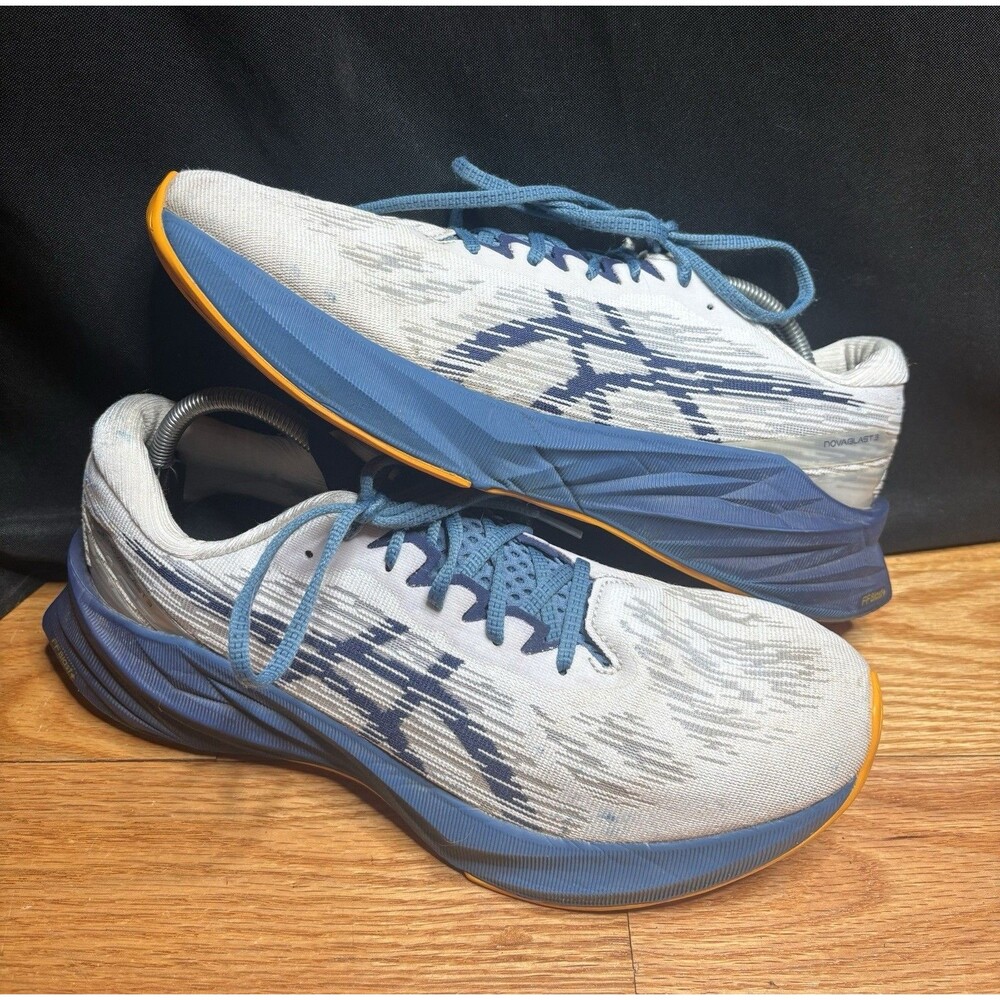 Asics Blue White Athletic Running Shoes with Orange Trim